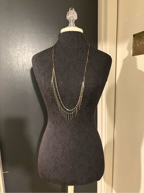 Anthropologie Multi-Layered Gold Bar Fringe Necklace 💜